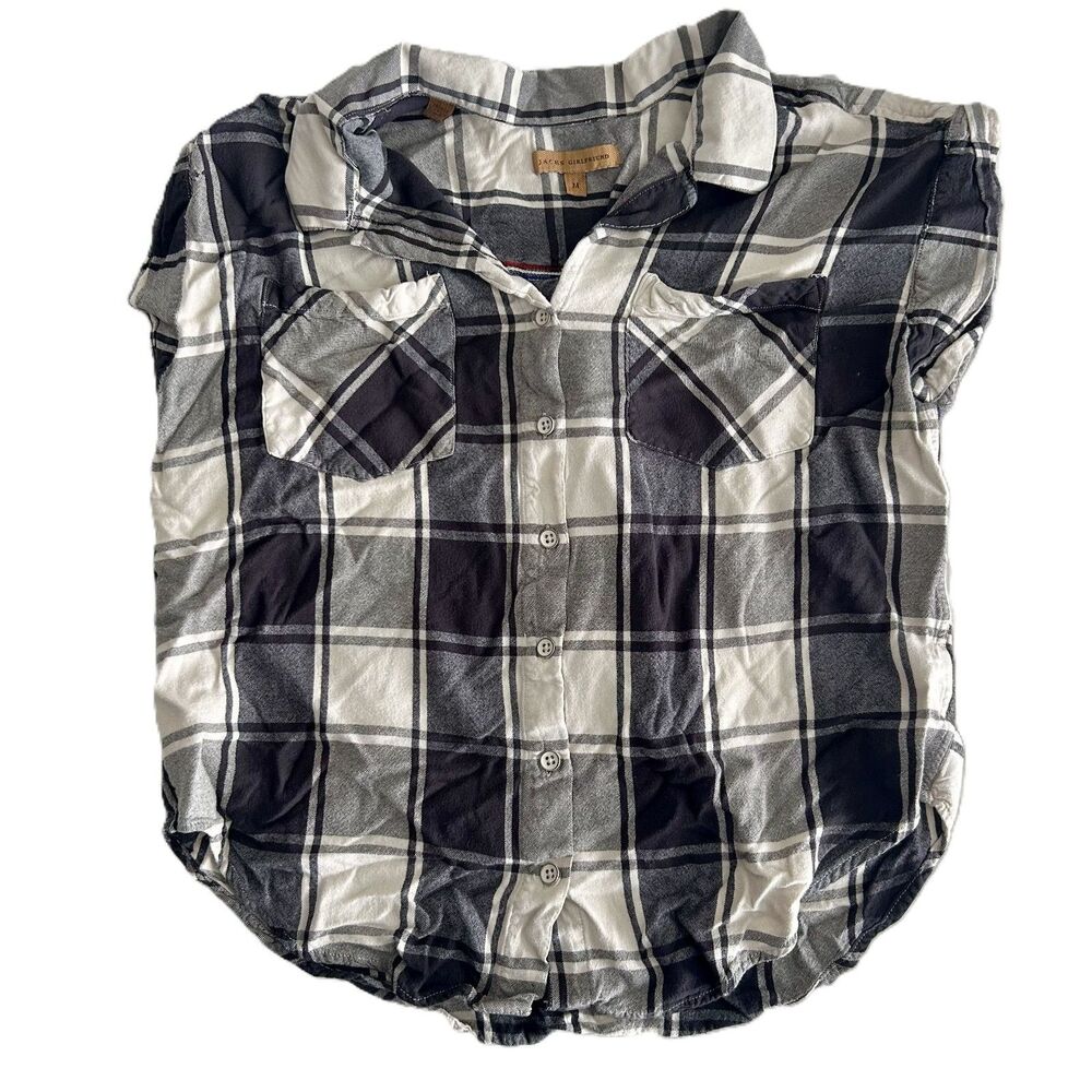 JACHS Girlfriend Plaid Button-Up Shirt – Black/White, Size M
